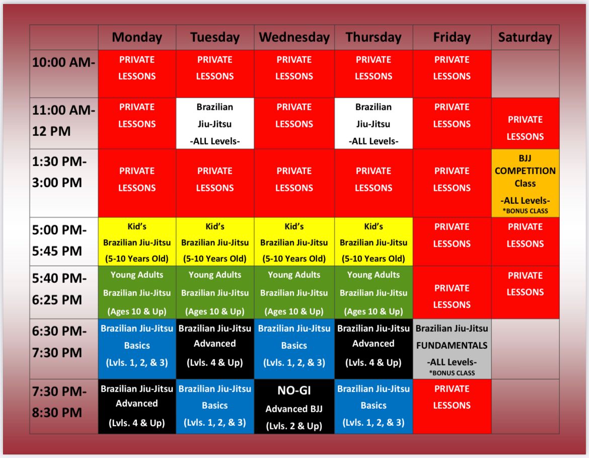 Indianapolis Jiu Jitsu Class Schedule 